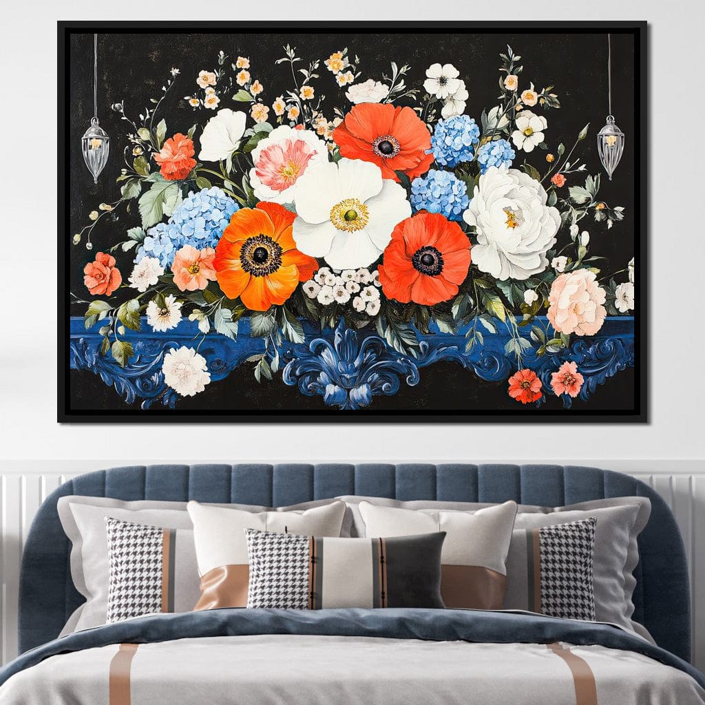 Floral Symphony on Midnight Canvas Wall Art