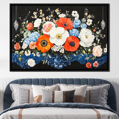 Floral Symphony on Midnight Canvas Wall Art