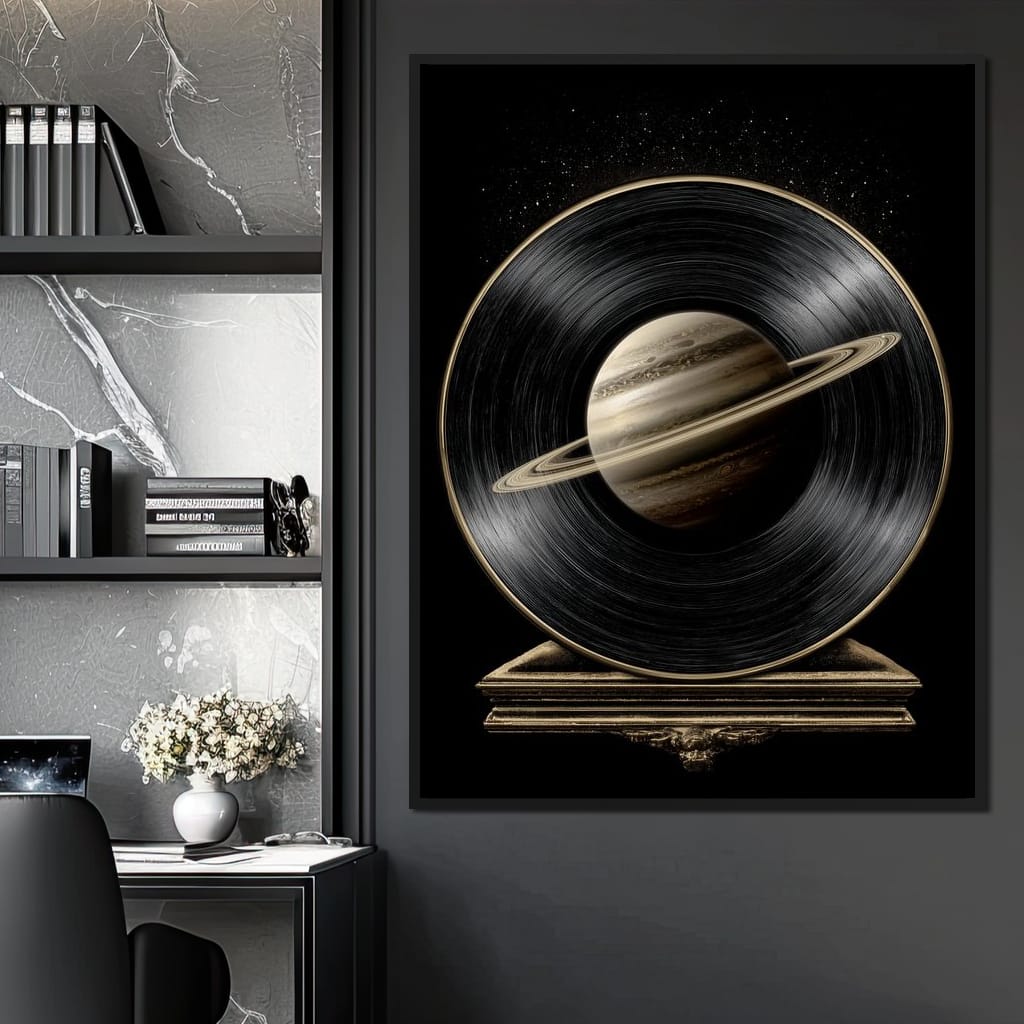Saturn Vinyl Orbit Night Sky Canvas Wall Art