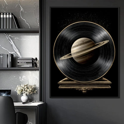 Saturn Vinyl Orbit Night Sky Canvas Wall Art