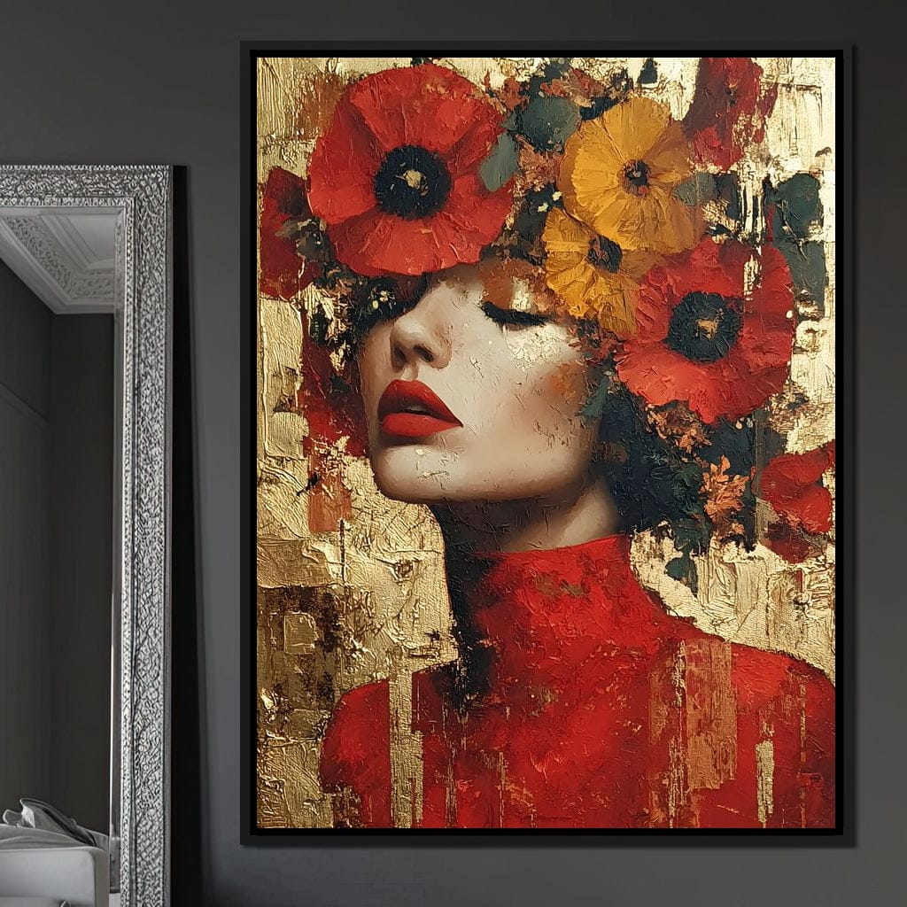 Golden Radiant Floral Muse Canvas Wall Art