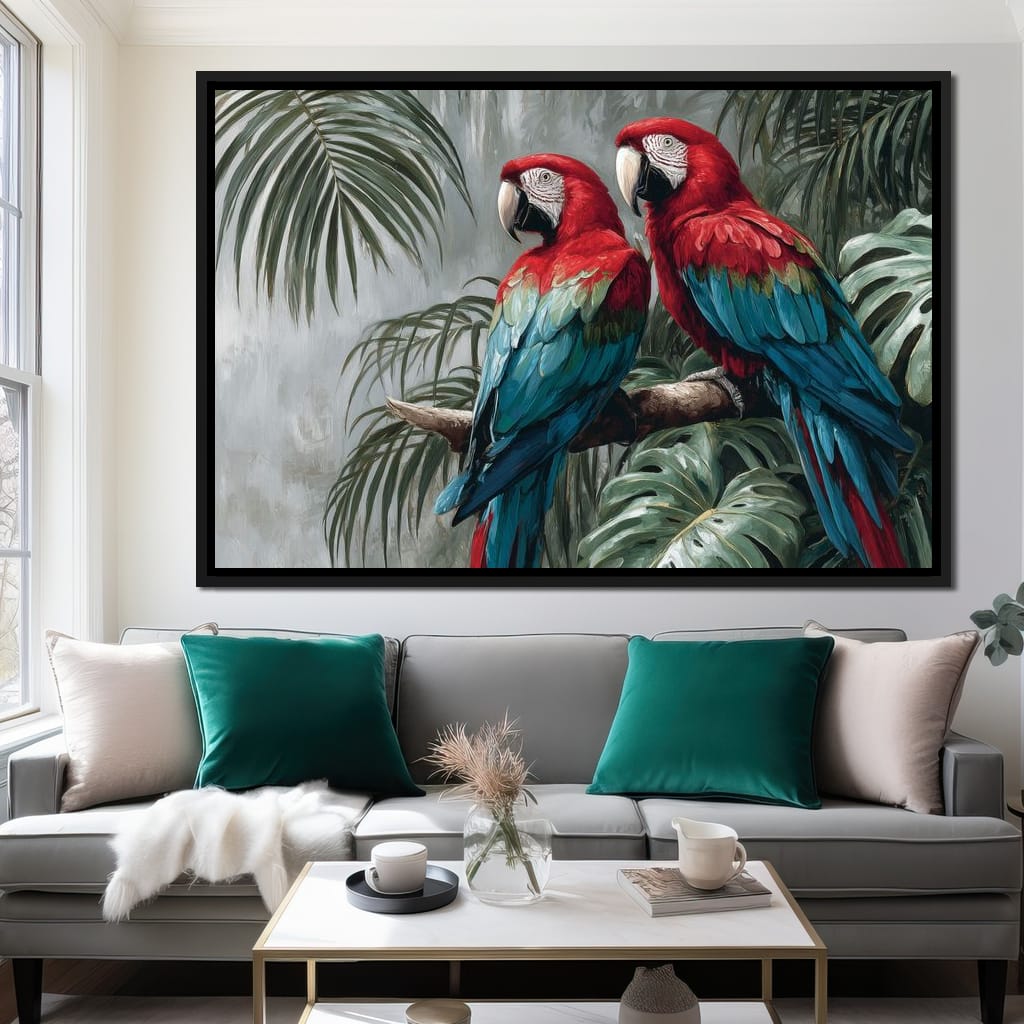 Tropical Macaw Duo Rainforest Canvas Wall Art