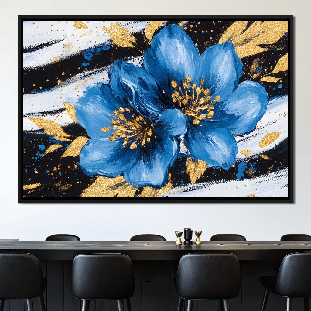 Blue Petals Midnight Bloom Canvas Wall Art