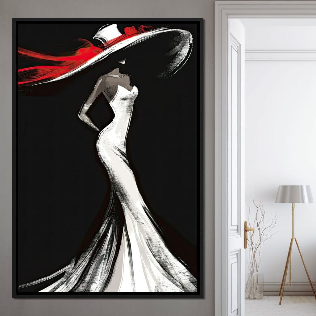 The White Dress - Elegant Silhouette in Red Canvas Wall Art