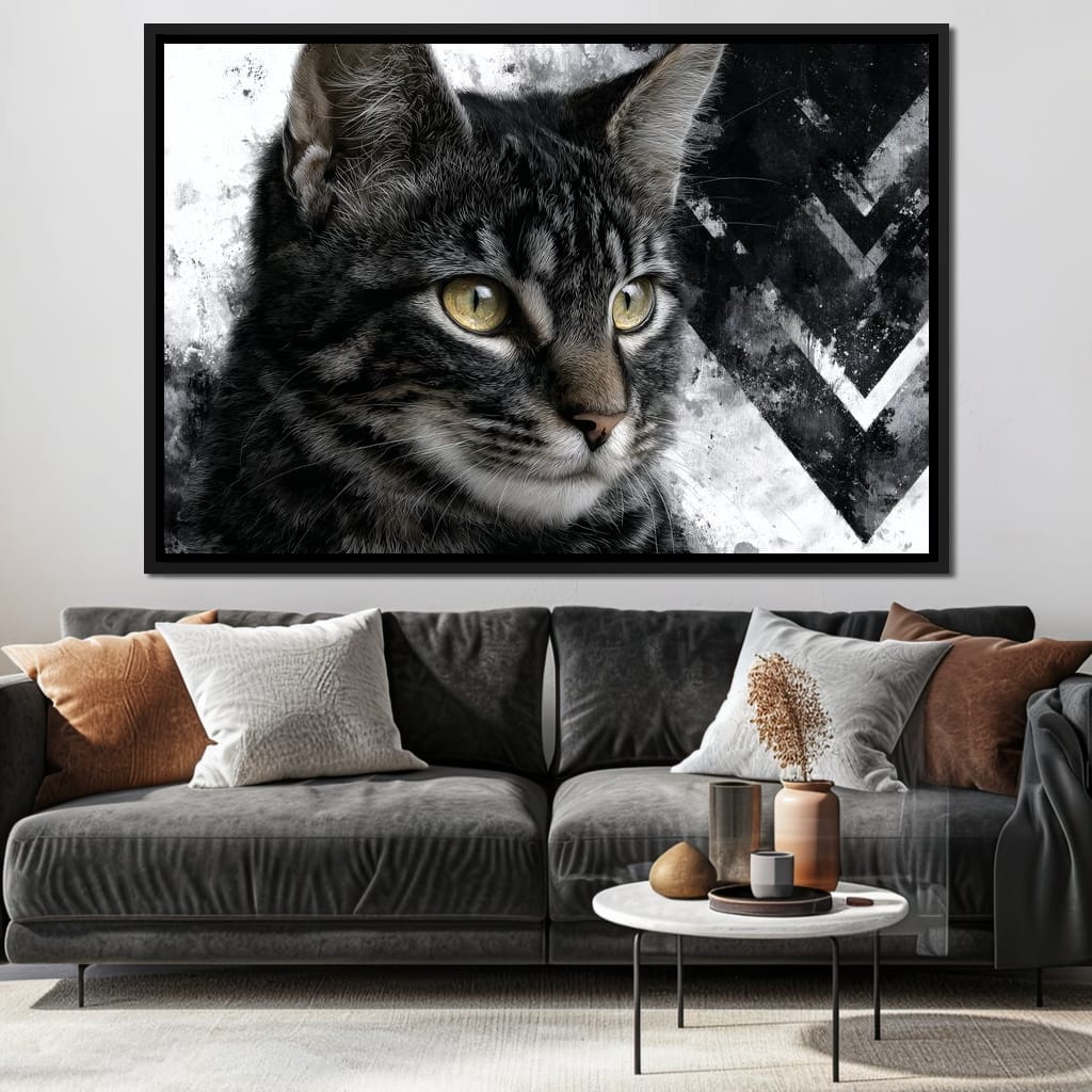 Monochrome Cat Golden Eyes Canvas Wall Art