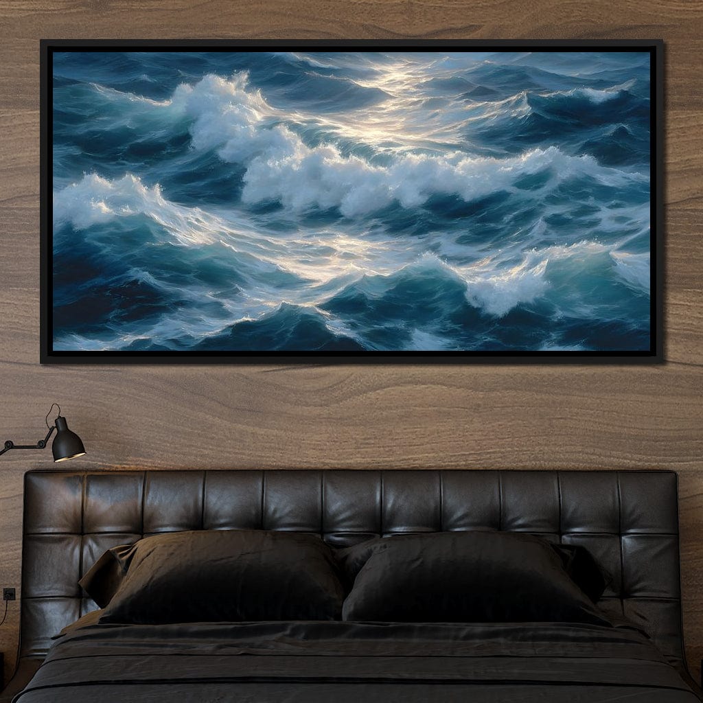 Sunlit Ocean Cresting Waves Canvas Wall Art