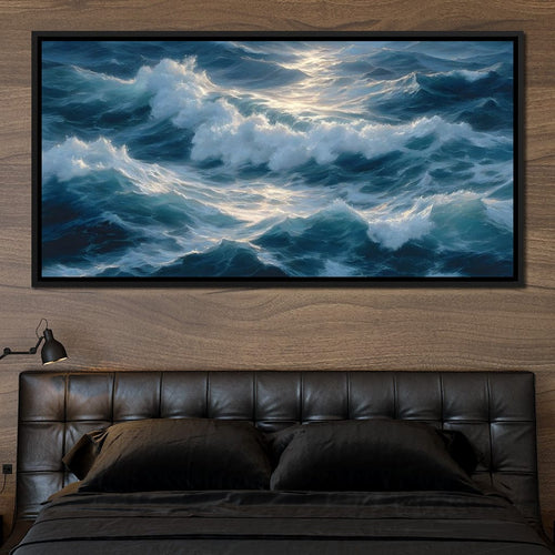 Sunlit Ocean Cresting Waves Canvas Wall Art