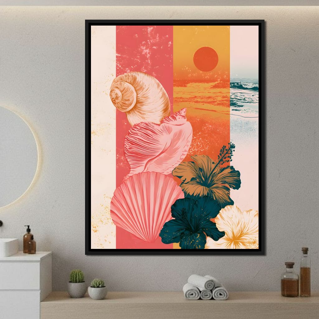 Tidal Shore And Floral Shell Canvas Wall Art
