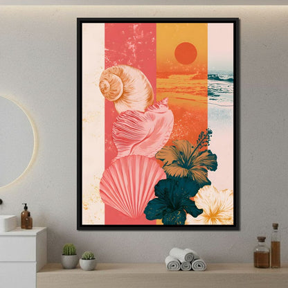 Tidal Shore And Floral Shell Canvas Wall Art