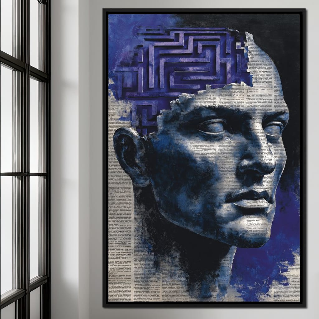 Cobalt Labyrinth Mindscape Canvas Wall Art