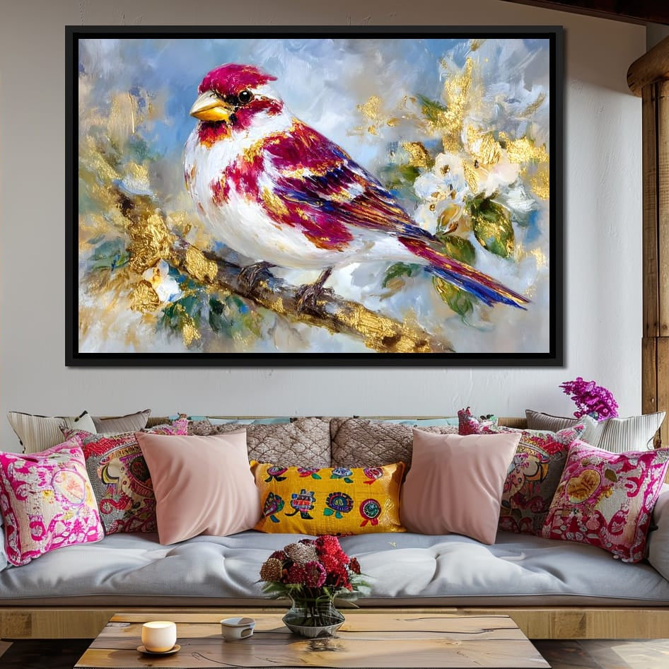 Golden Petal Songbird Canvas Wall Art