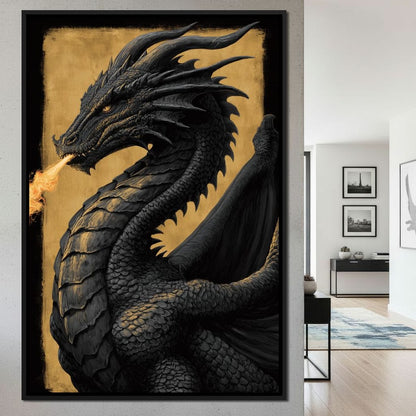 Golden Firebreath Dragon King Canvas Wall Art