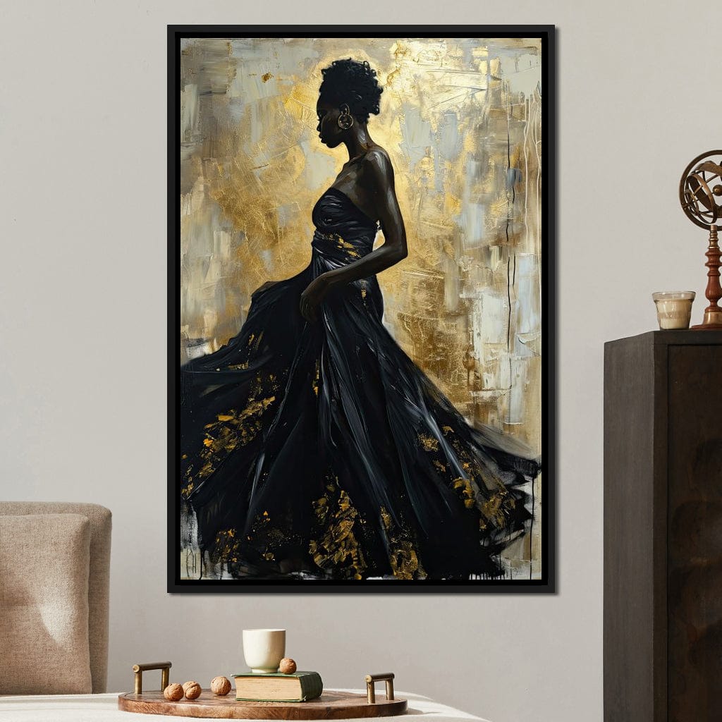 Ebony Elegance in Gold Canvas Wall Art