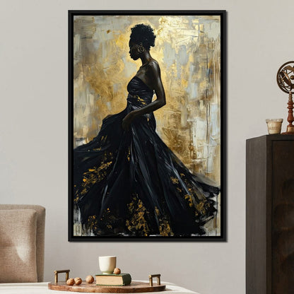 Ebony Elegance in Gold Canvas Wall Art