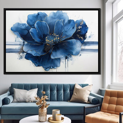 Sapphire Petals with Gold Dew Canvas Wall Art