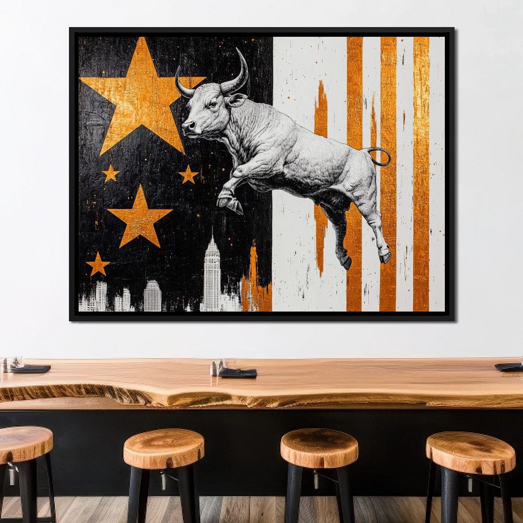 Bull Triumphs City Dreams Canvas Wall Art