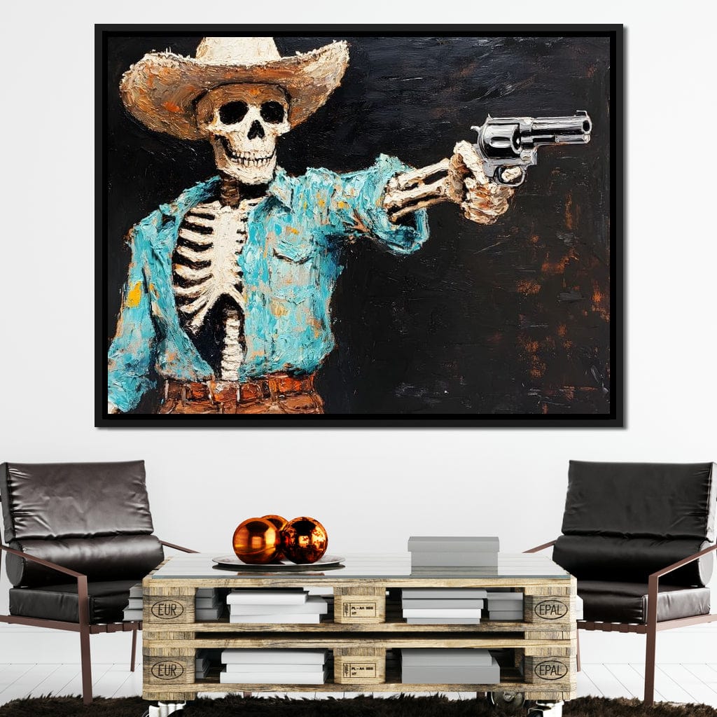Cowboy Skeleton in Denim Canvas Wall Art