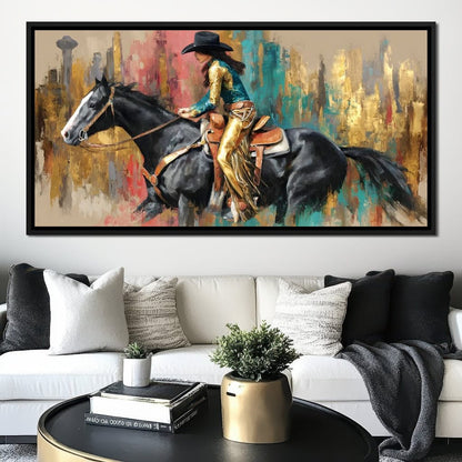 Galloping Western Gold Spirit Canvas Wall Art