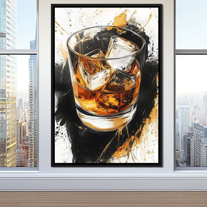 Whiskey Reflections on Ice Canvas Wall Art
