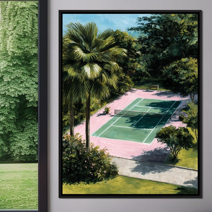Palm Garden Tennis Court Retreat Canvas Wall Art