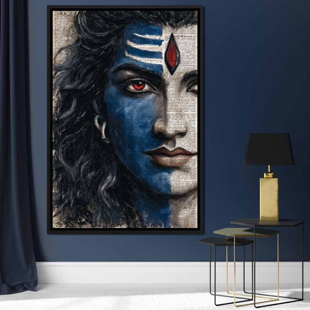 Shiva Gaze Ancient Script Face Canvas Wall Art