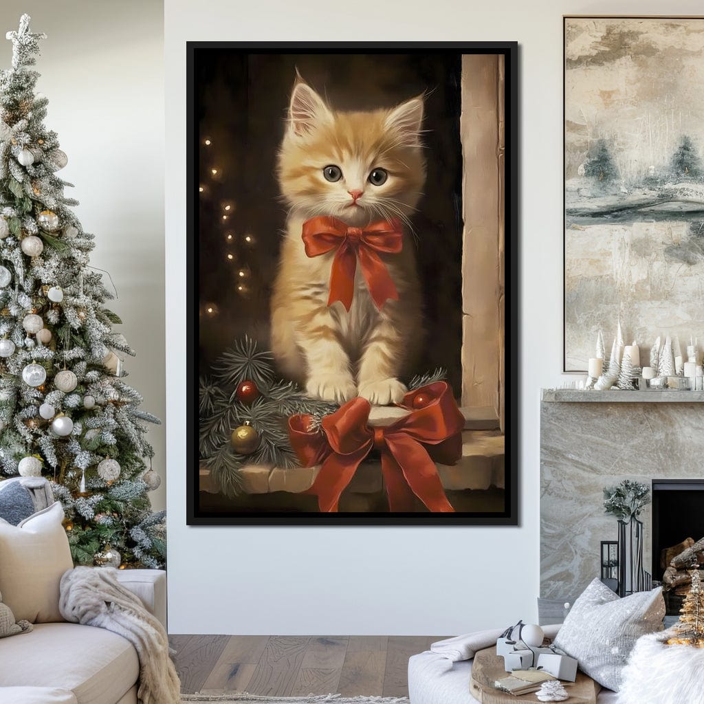 Yuletide Kitten by the Window Canvas Wall Art