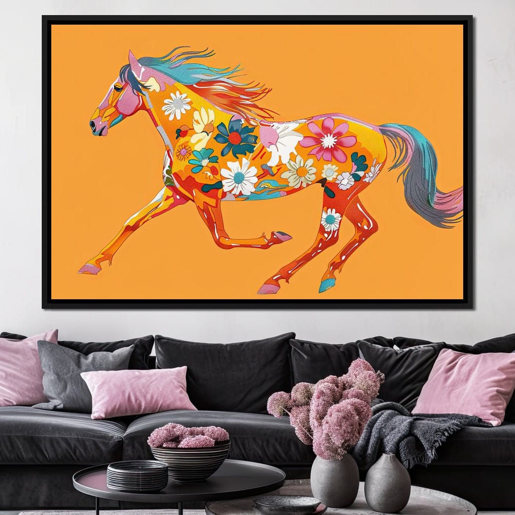 Blooming Horse on Tangerine Canvas Wall Art