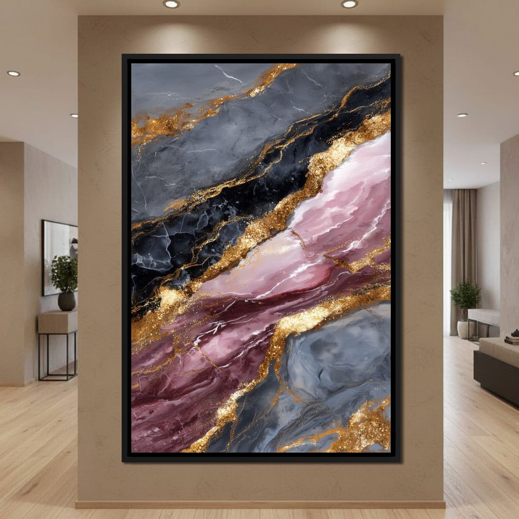 Gilded Marble Rose Current Canvas Wall Art