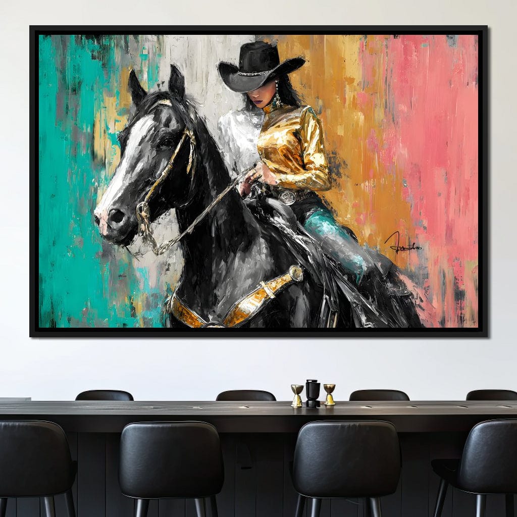 Golden Rider on Midnight Steed Canvas Wall Art