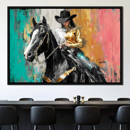 Golden Rider on Midnight Steed Canvas Wall Art