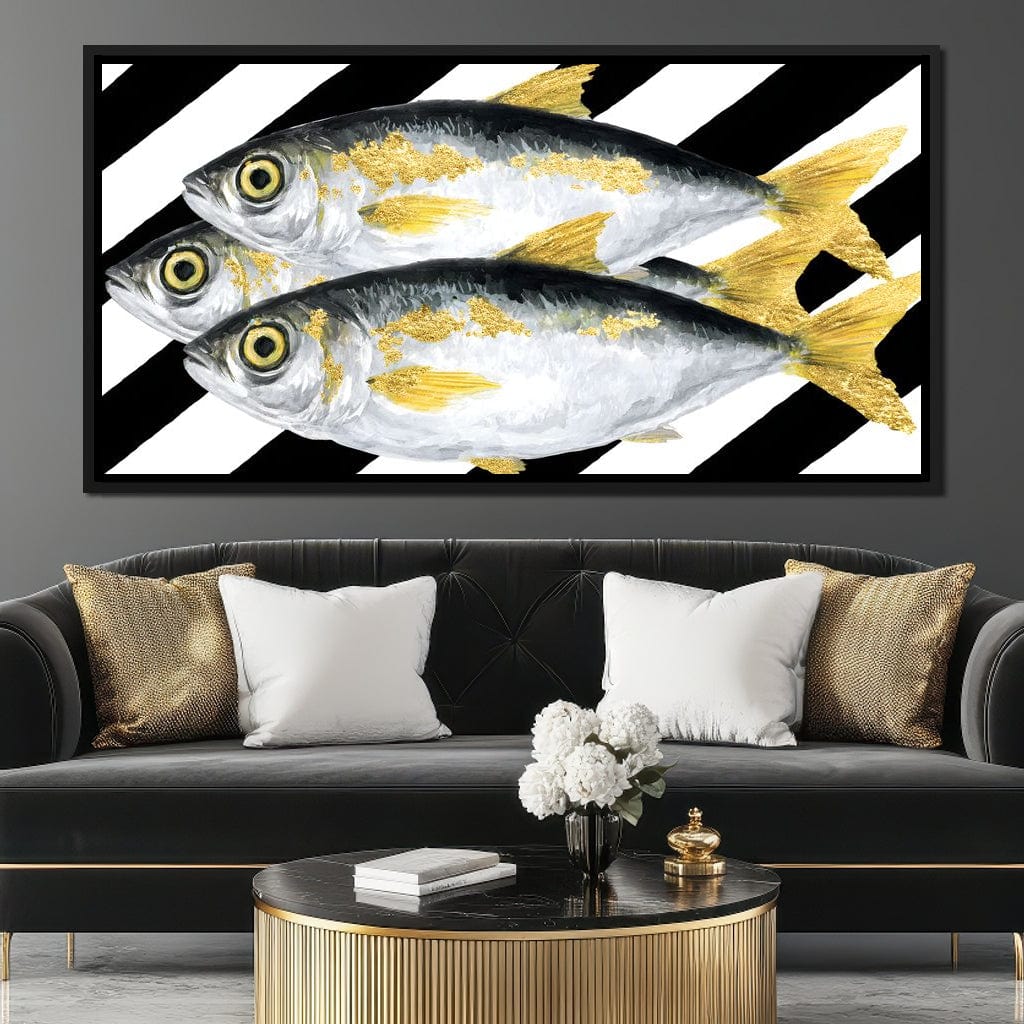 Triple Gilded Mackerel Parade Canvas Wall Art