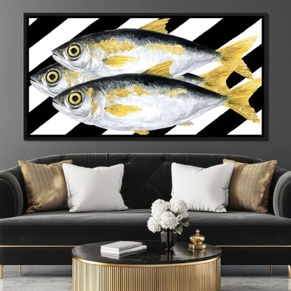 Triple Gilded Mackerel Parade Canvas Wall Art