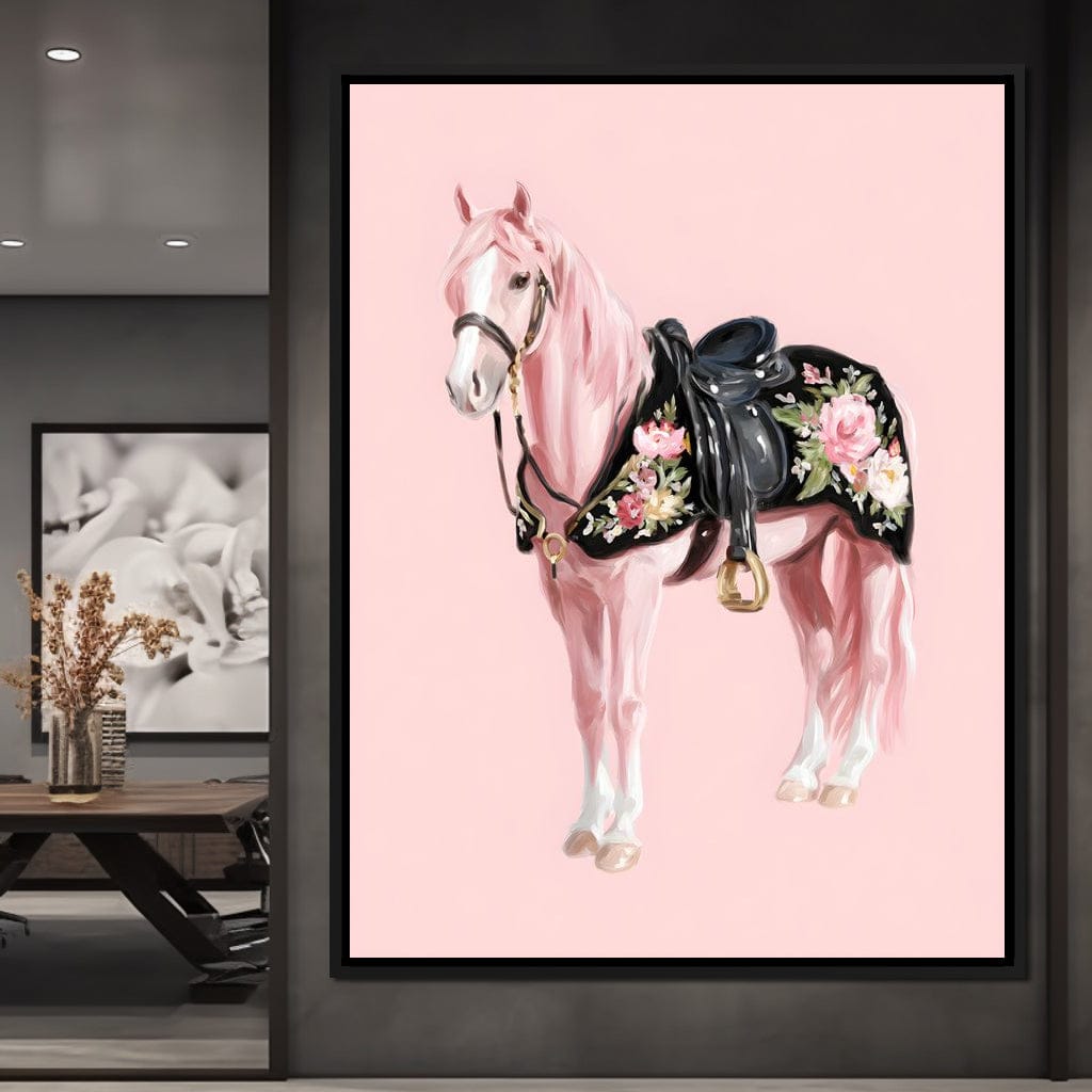 Blush Pony Floral Saddle Canvas Wall Art