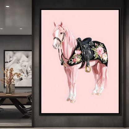 Blush Pony Floral Saddle Canvas Wall Art
