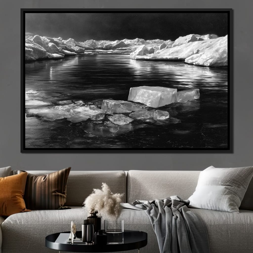 Midnight Drift Ice Fjord Canvas Wall Art