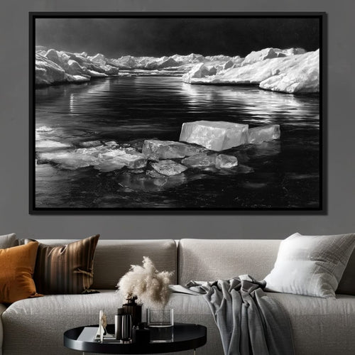 Midnight Drift Ice Fjord Canvas Wall Art