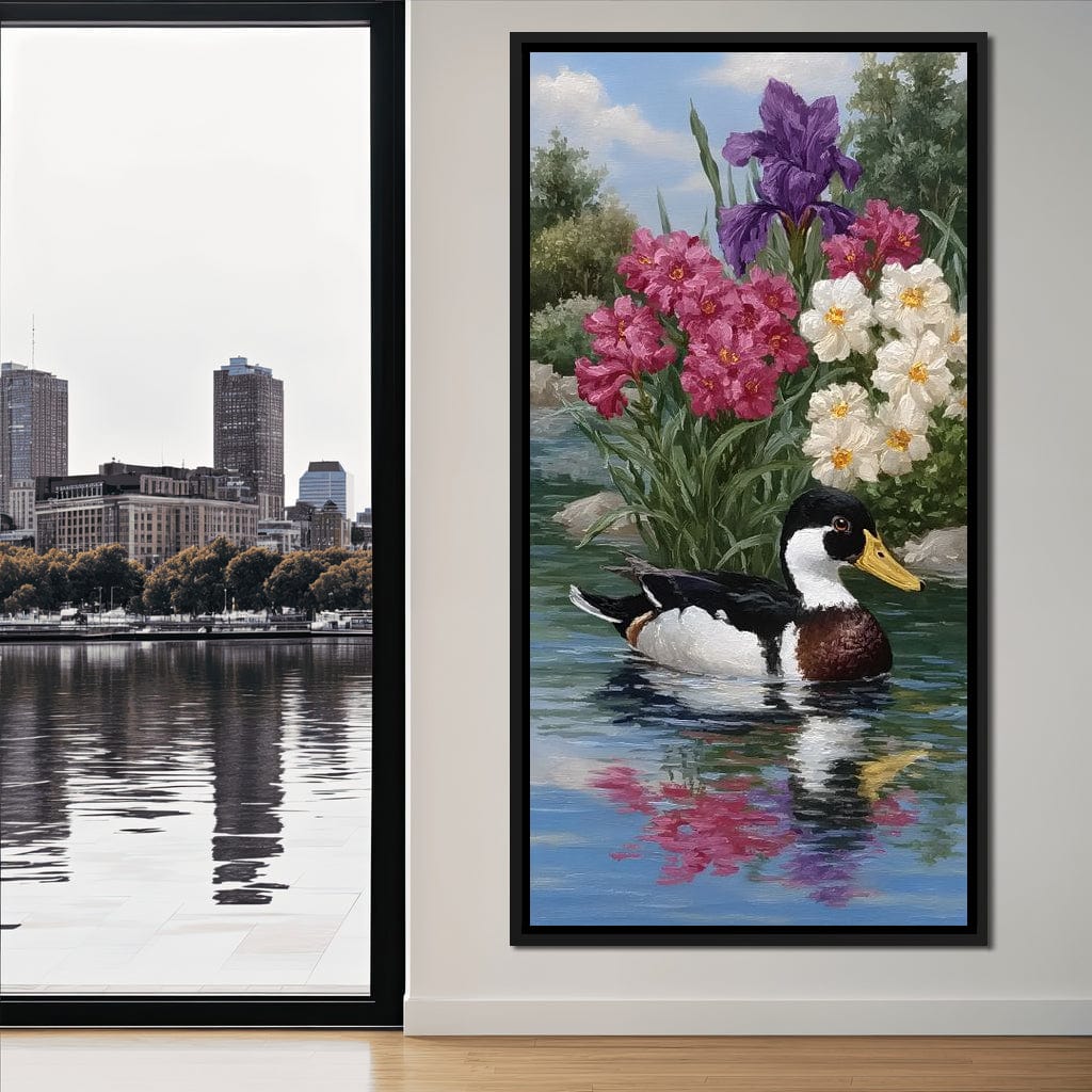 Duck Tranquility Floral Reflection Canvas Wall Art