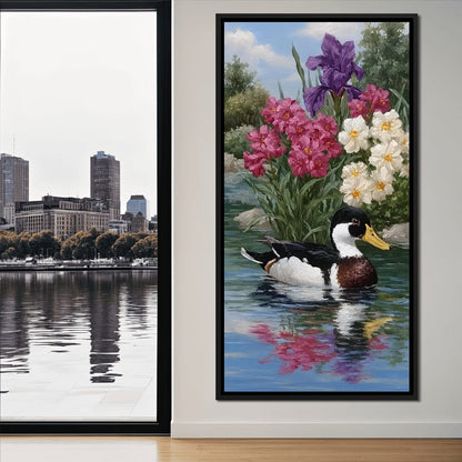 Duck Tranquility Floral Reflection Canvas Wall Art
