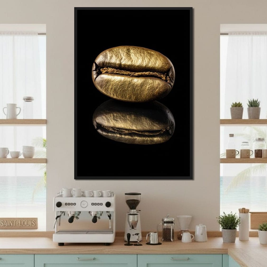 Golden Coffee Bean Reflection Canvas Wall Art