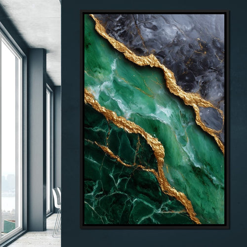 Gilded Emerald Marble Rift Canvas Wall Art