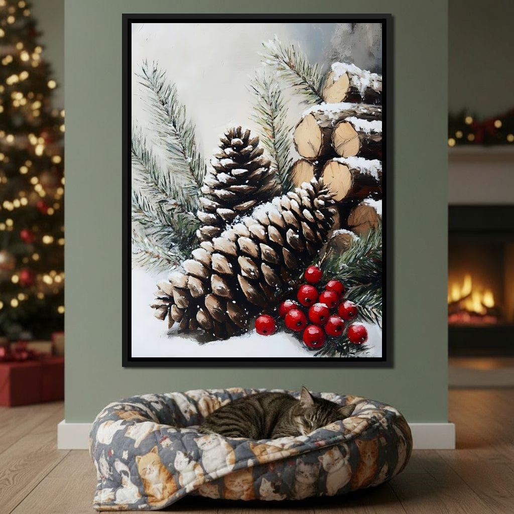 Snowy Pinecone Winter Gathering Canvas Wall Art