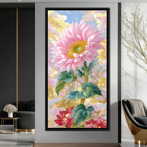 Golden Petal Reverie Blooming Canvas Wall Art