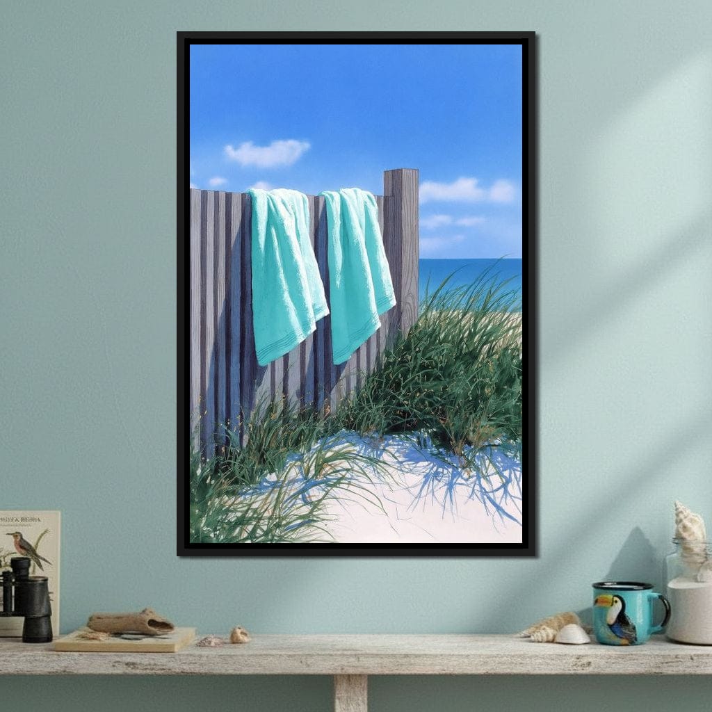 Coastal Towels On Dune Fence Canvas Wall Art
