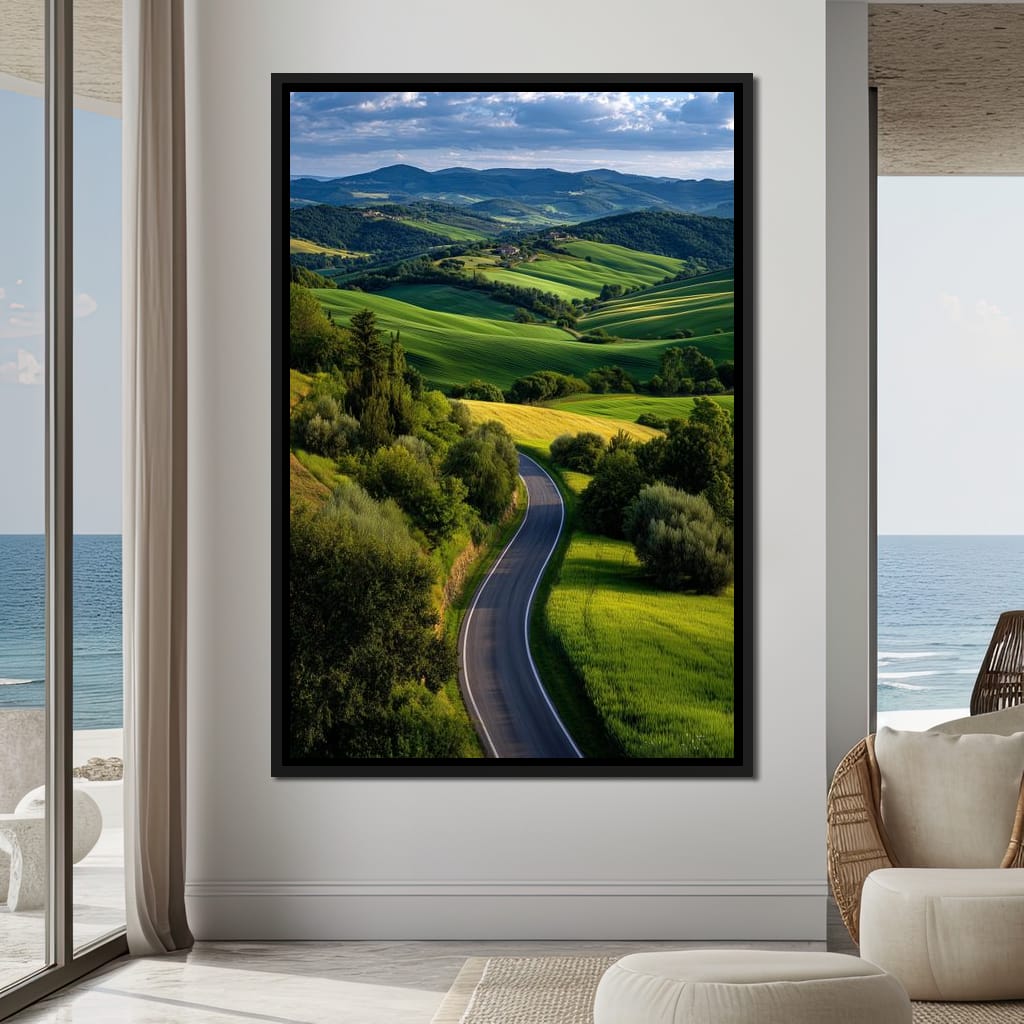 Sunlit Valley Roadscape Canvas Wall Art