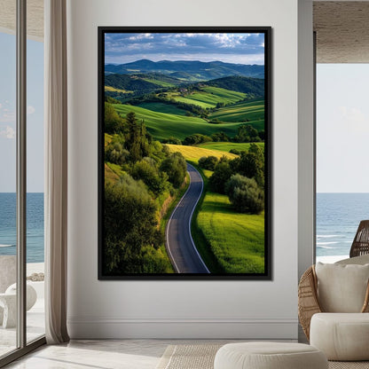 Sunlit Valley Roadscape Canvas Wall Art