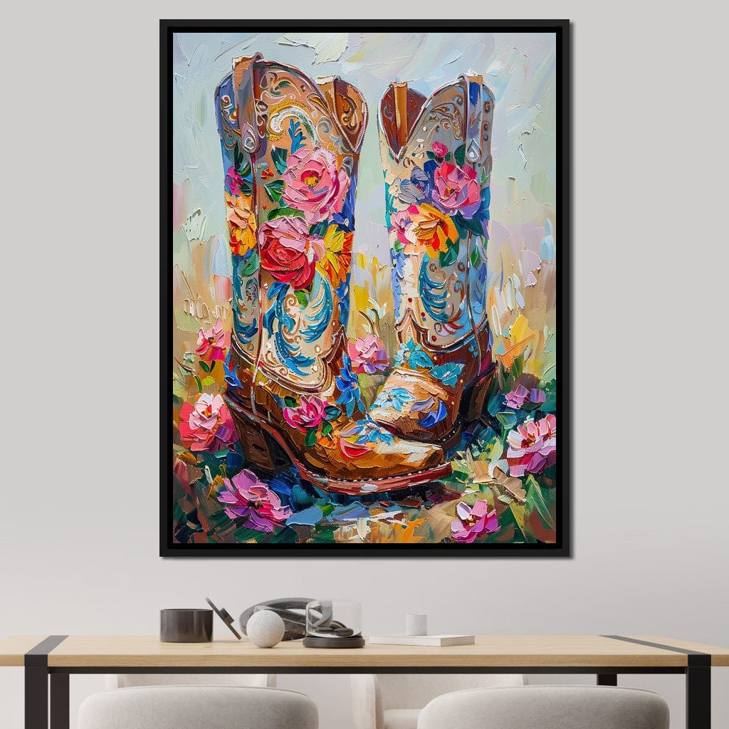 Wildflower Cowboy Boots Canvas Wall Art