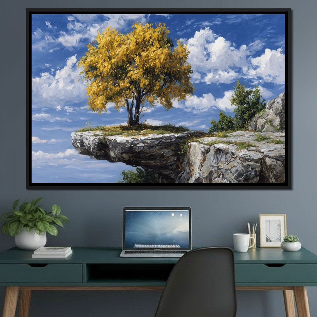 Golden Tree Sky Cliff View Canvas Wall Art