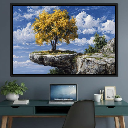 Golden Tree Sky Cliff View Canvas Wall Art