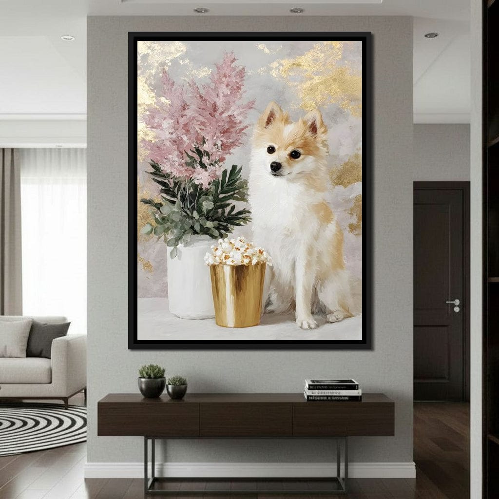 Pomeranian Petals Gold Light Canvas Wall Art