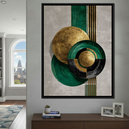 Emerald Gold Geometric Circles Canvas Wall Art